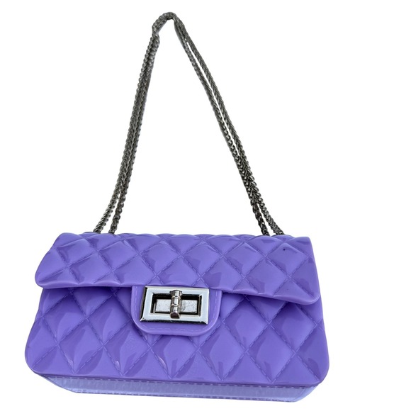 Source Unknown Handbags - Quilted Crossbody Bag Womens Small Purple PVC Chain Strap Shoulder Turn Lock